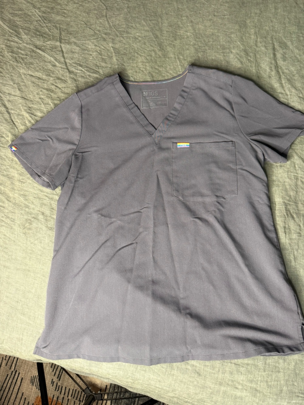 FIGS women’s Catarina V-Neck Scrub Tee in Charcoal Gray- Pride edition